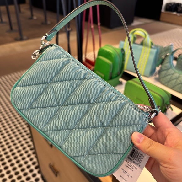 NWT! Coach CBK58 Nolita 19 Quilted Denim Small Handbag Clutch Chalk Ivy Green - Picture 4 of 7
